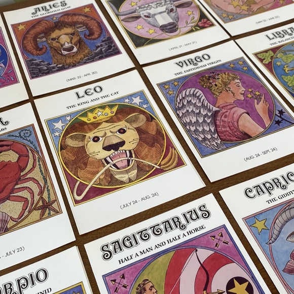 Zodiac Sign Greeting Cards Set by Kemosabe Basabe 1991. NEW - Picture 2 of 12